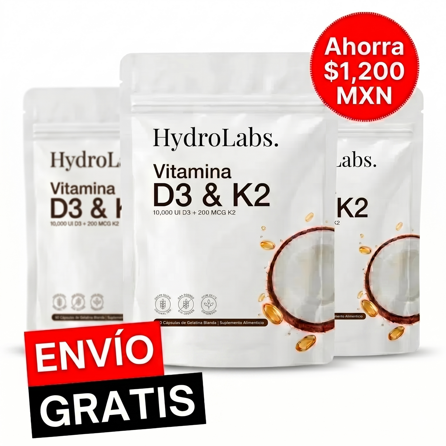 HydroLabs Vitamina D3+K2 - 3 Sobres (90 Días)
